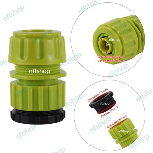 Adapter Konektor Sambungan Kran Drat 1/2 3/4 Inch Selang 1/2 16mm
