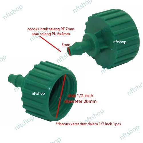 Connector Drat Dalam 1/2 Inch Ke 7mm