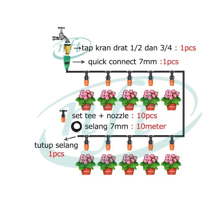 Paket Misting Pengkabutan Sprinkle Nozzle Orange Selang 7mm Kran Drat